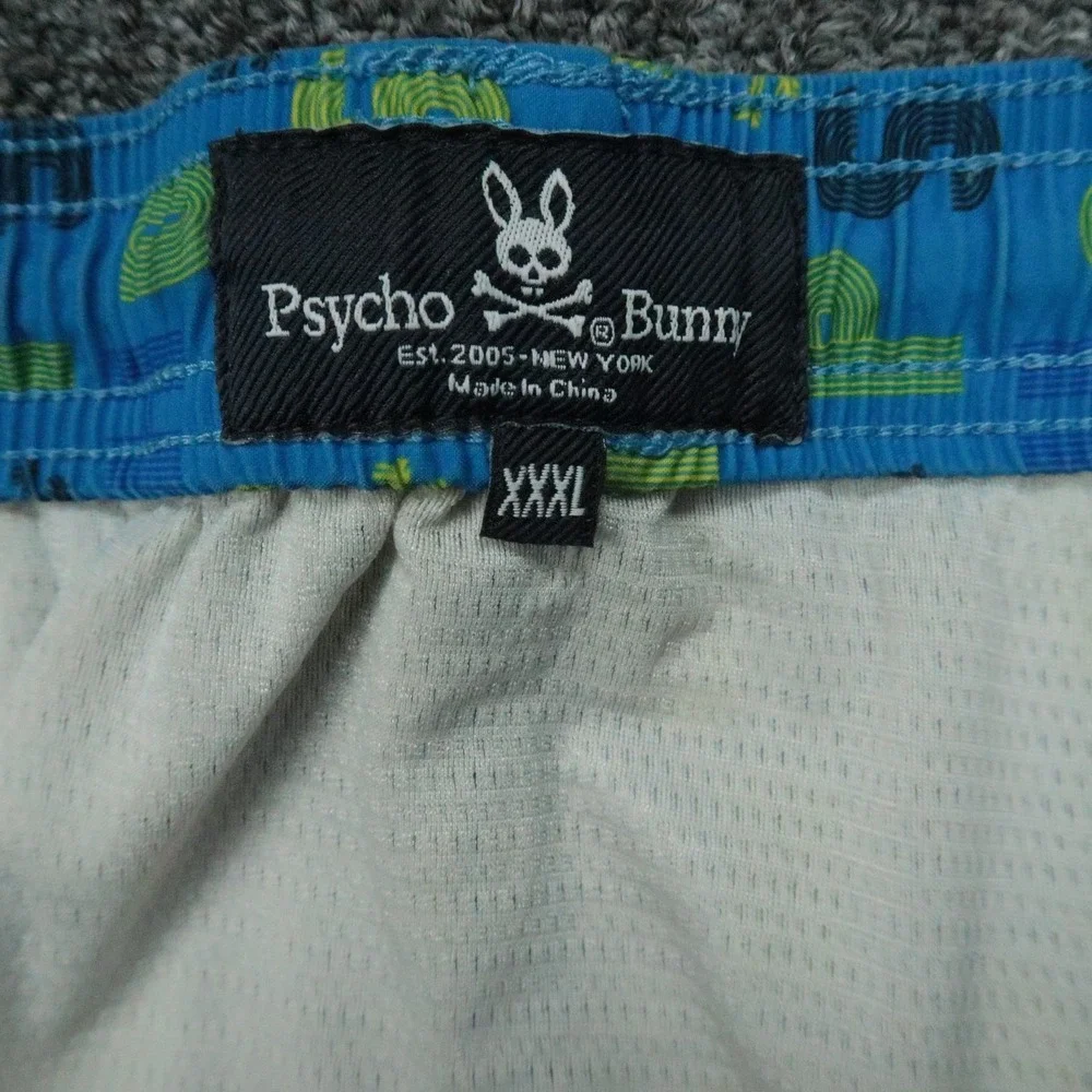 Psycho Bunny‎ Swim Trunks Mens 3XL Blue Print All Over Mesh Lined Shorts